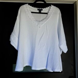 Cynthia Rowley drop short sleeve v-neck blouse top
cotton muslin gauze White 2X